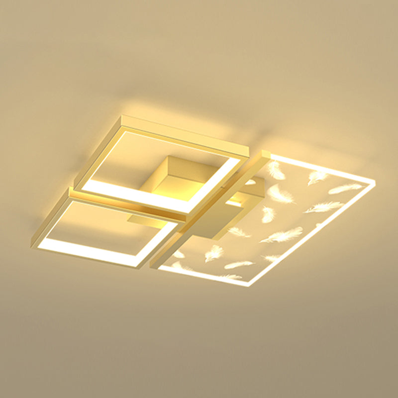 Stagger Geometric Feather LED Ceiling Fixture in Modern Creative Style Wrought Iron Indoor Ceiling Light in Gold