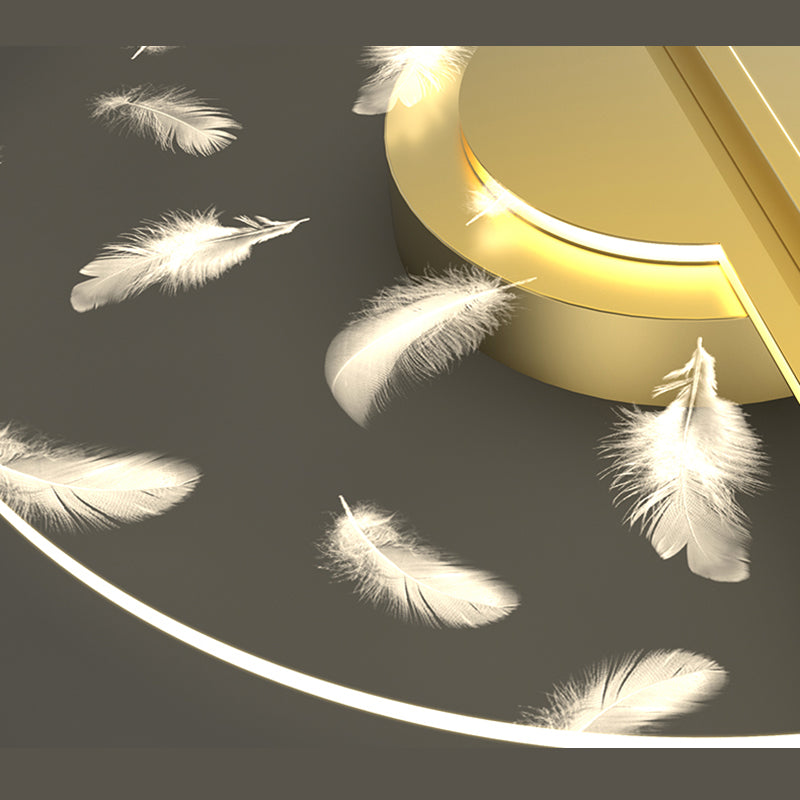 Stagger Geometric Feather LED Ceiling Fixture in Modern Creative Style Wrought Iron Indoor Ceiling Light in Gold