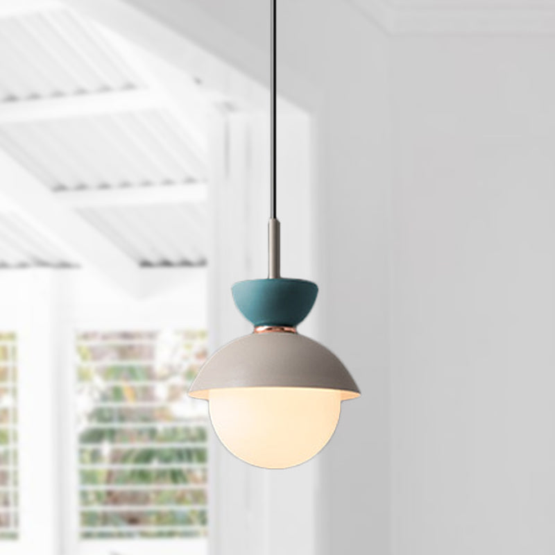 Hourglass Pendant Light Macaron Metal 1 Light Dark Blue and Gray/Dark Blue and Pink/Dark Blue and Pink Hanging Light with Globe White Glass Shade