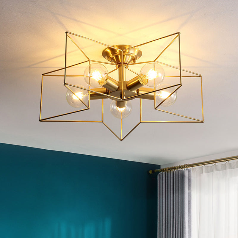 Industrial Star Ceiling Flush Mount Metal Semi Flush Mount Ceiling Fixture for Living Room and Bedroom