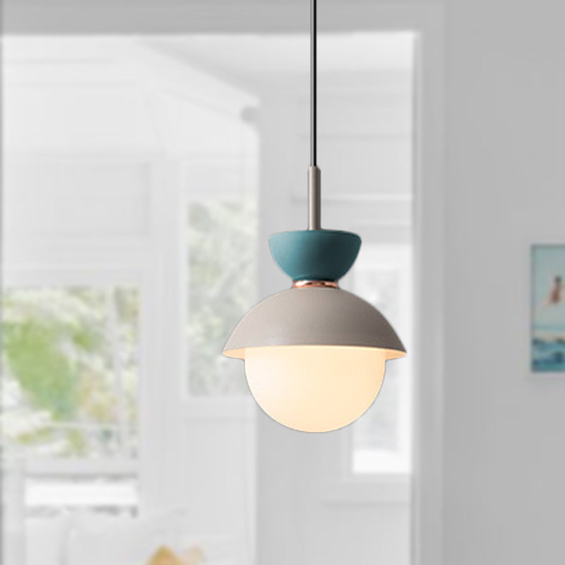 Hourglass Pendant Light Macaron Metal 1 Light Dark Blue and Gray/Dark Blue and Pink/Dark Blue and Pink Hanging Light with Globe White Glass Shade