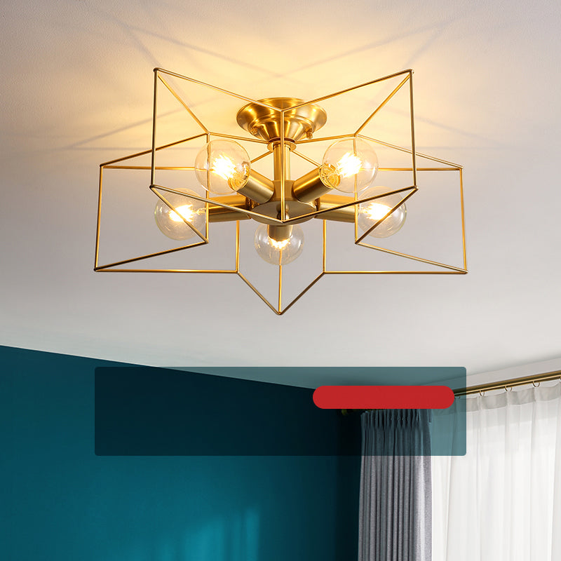 Industrial Star Ceiling Flush Mount Metal Semi Flush Mount Ceiling Fixture for Living Room and Bedroom