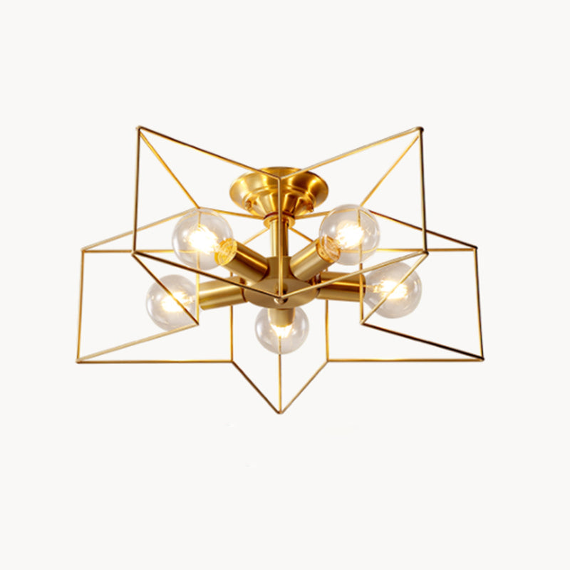 Industrial Star Ceiling Flush Mount Metal Semi Flush Mount Ceiling Fixture for Living Room and Bedroom