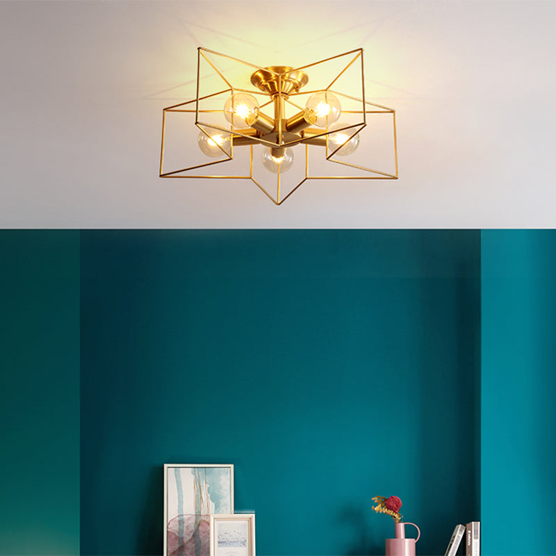 Industrial Star Ceiling Flush Mount Metal Semi Flush Mount Ceiling Fixture for Living Room and Bedroom