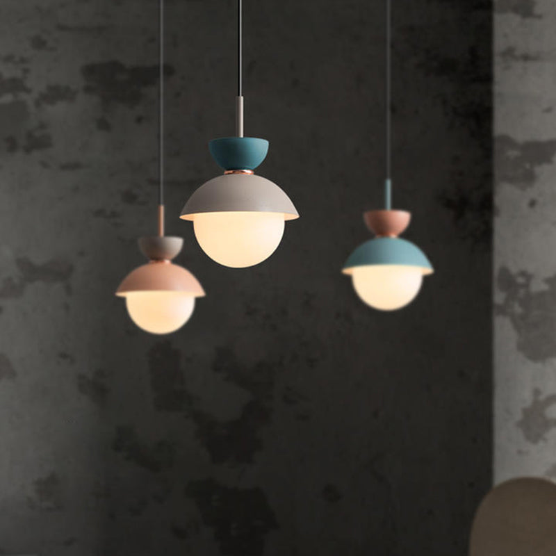 Hourglass Pendant Light Macaron Metal 1 Light Dark Blue and Gray/Dark Blue and Pink/Dark Blue and Pink Hanging Light with Globe White Glass Shade