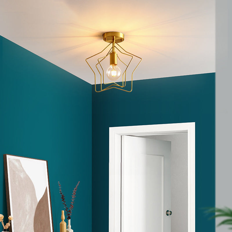 1 Light Metal Semi Flush Mount Ceiling Fixture with Star Industrial Hall And Foyer Ceiling Light Fixtures