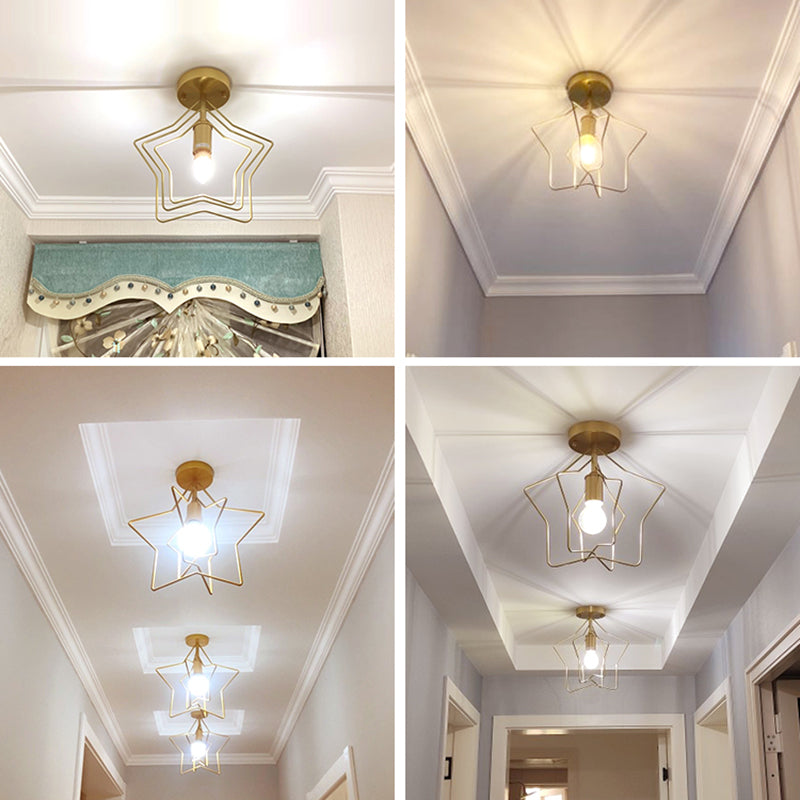 1 Light Metal Semi Flush Mount Ceiling Fixture with Star Industrial Hall And Foyer Ceiling Light Fixtures