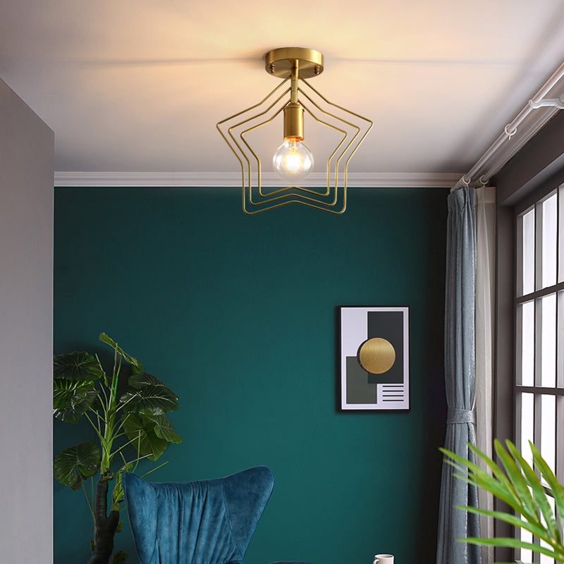 1 Light Metal Semi Flush Mount Ceiling Fixture with Star Industrial Hall And Foyer Ceiling Light Fixtures