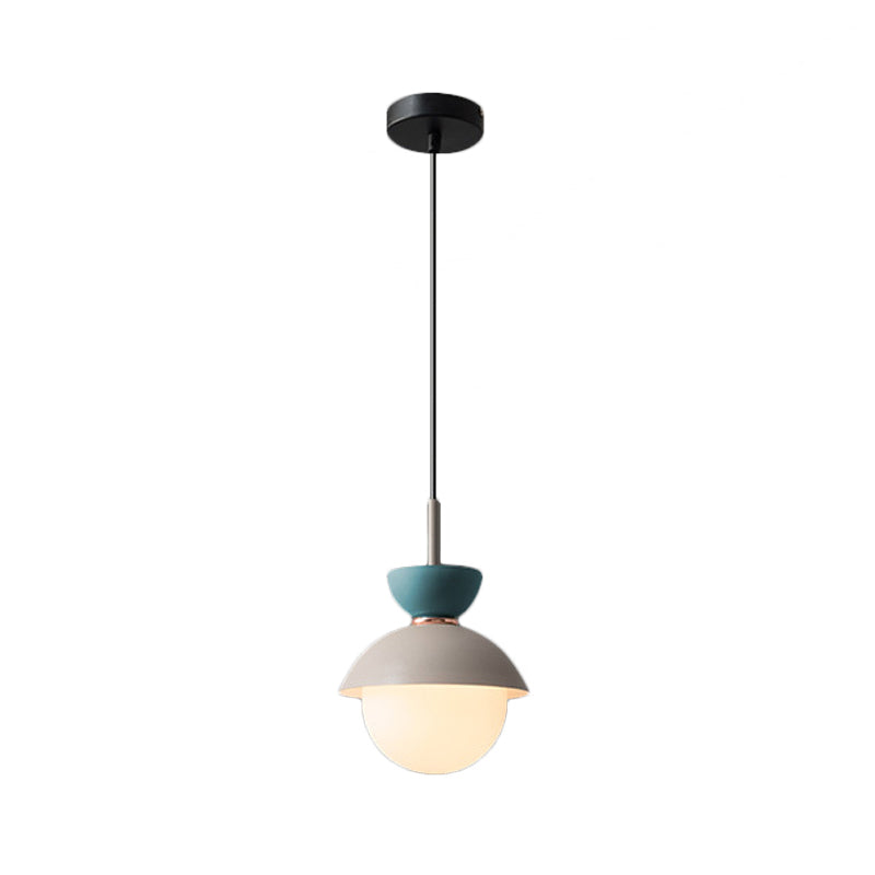 Hourglass Pendant Light Macaron Metal 1 Light Dark Blue and Gray/Dark Blue and Pink/Dark Blue and Pink Hanging Light with Globe White Glass Shade