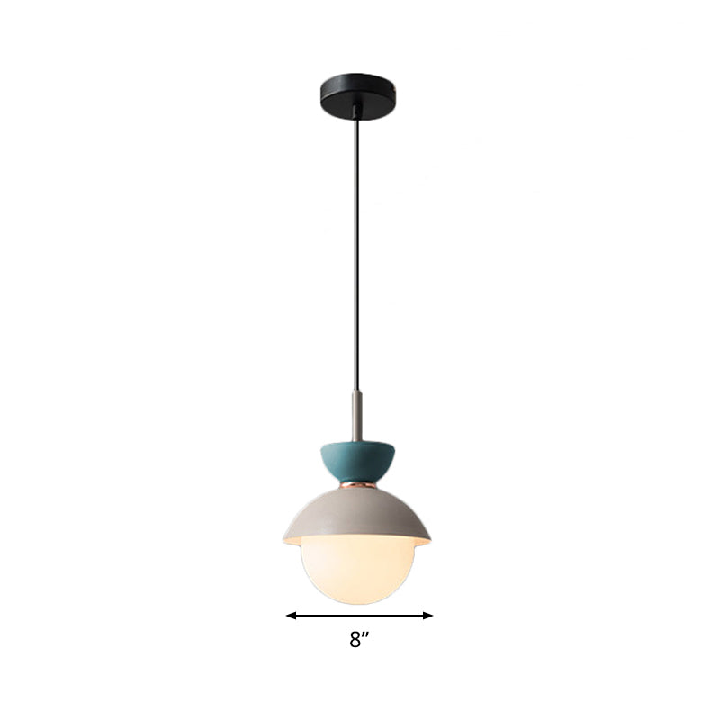 Hourglass Pendant Light Macaron Metal 1 Light Dark Blue and Gray/Dark Blue and Pink/Dark Blue and Pink Hanging Light with Globe White Glass Shade