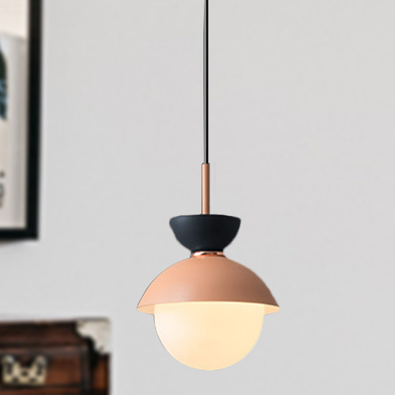 Hourglass Pendant Light Macaron Metal 1 Light Dark Blue and Gray/Dark Blue and Pink/Dark Blue and Pink Hanging Light with Globe White Glass Shade