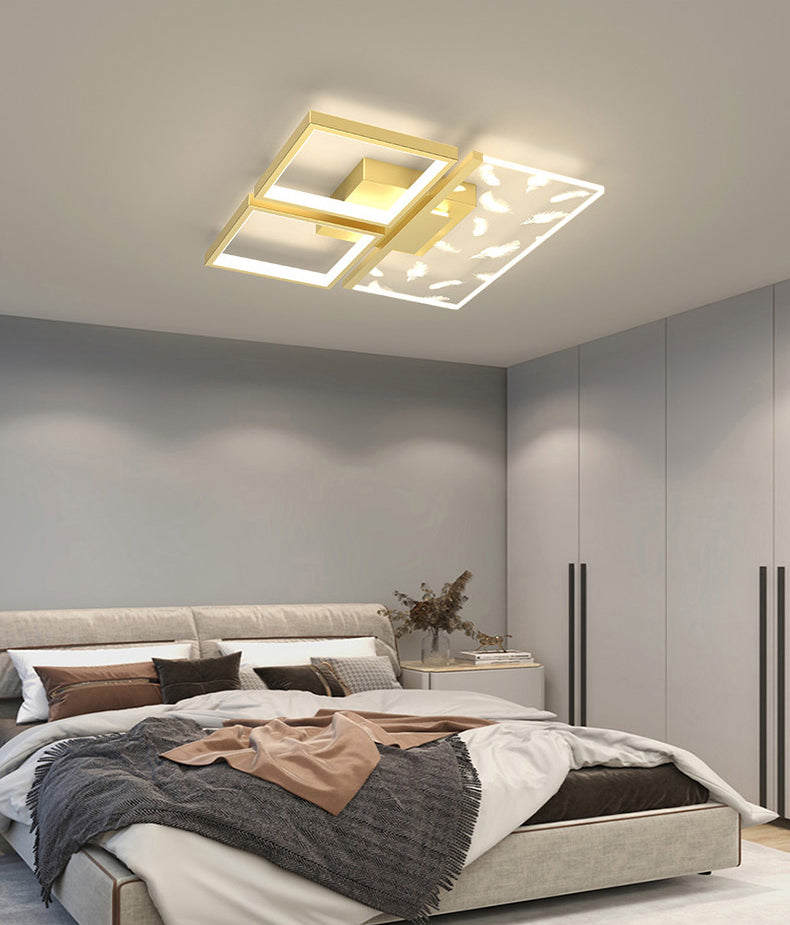Moderne modische Feder -LED -Decken Deckenleuchte schmiedeeisen Innenhalterung mit Acrylschatten
