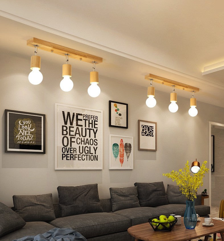 Éclairage sur rail nordique de style japonais, projecteur réglable en bois monté en surface, pour la maison, le salon, l'allée murale et le magasin commercial