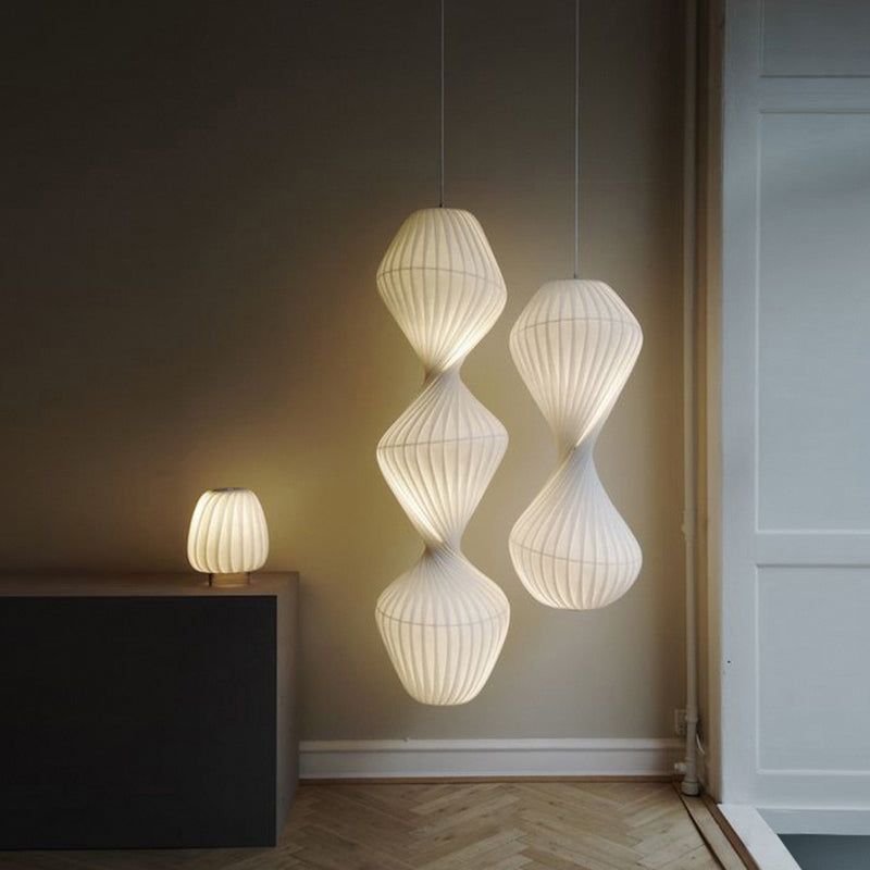 Contemporary Simplicity Designer Pendant Lamp 15.7" Wide Twisted Shaped Silkworm Hanging Light in White
