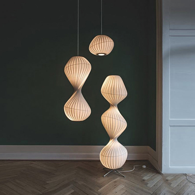 Contemporary Simplicity Designer Pendant Lamp 15.7" Wide Twisted Shaped Silkworm Hanging Light in White