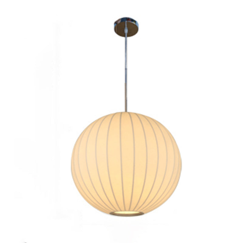 Globe Stretch Silk Suspension Lamp Nordic Style 1-light Dining Room Lighting Fixture in White