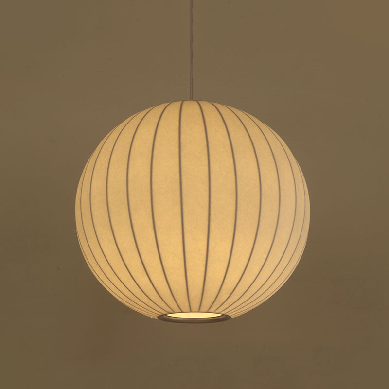 Globe Stretch Silk Suspension Lamp Nordic Style 1-light Dining Room Lighting Fixture in White
