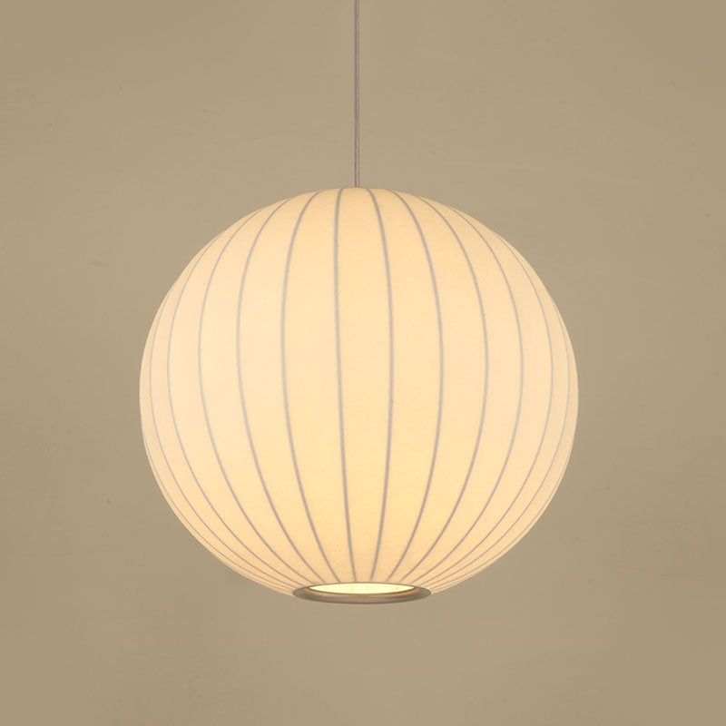 Globe Stretch Silk Suspension Lamp Nordic Style 1-light Dining Room Lighting Fixture in White