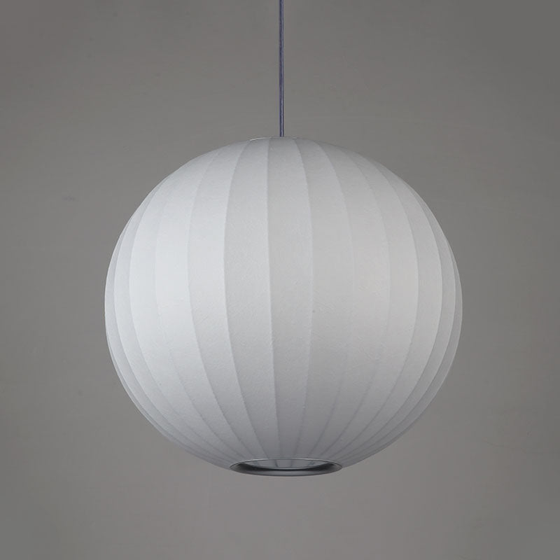 Globe Stretch Silk Suspension Lamp Nordic Style 1-light Dining Room Lighting Fixture in White