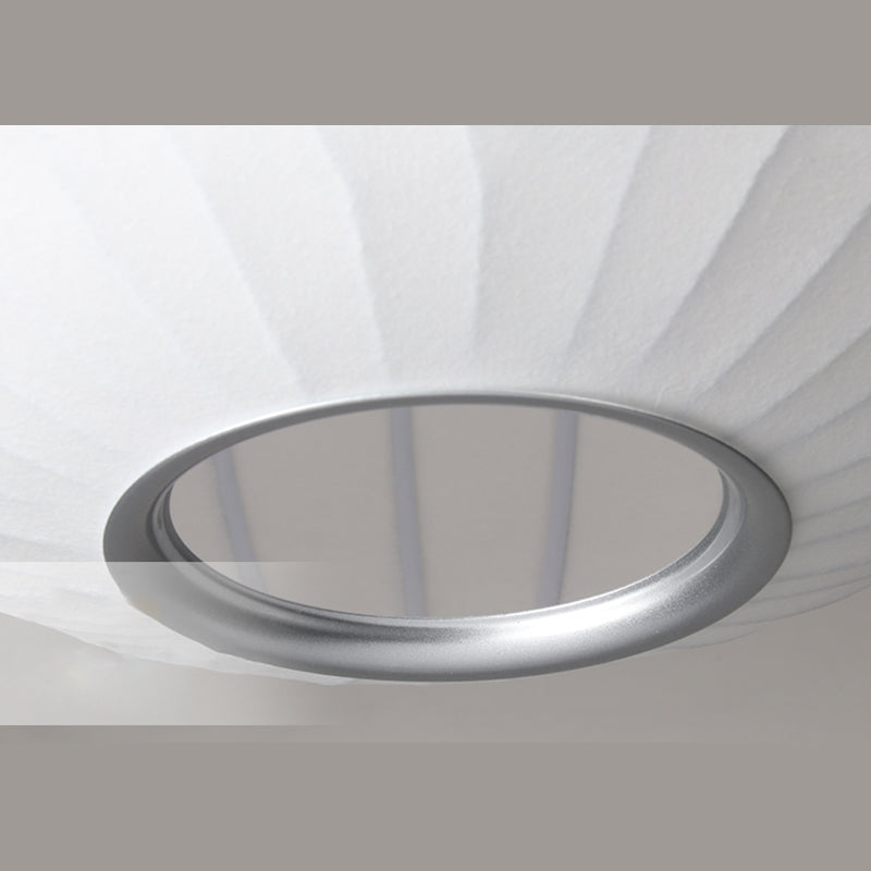 Globe Stretch Silk Suspension Lamp Nordic Style 1-light Dining Room Lighting Fixture in White