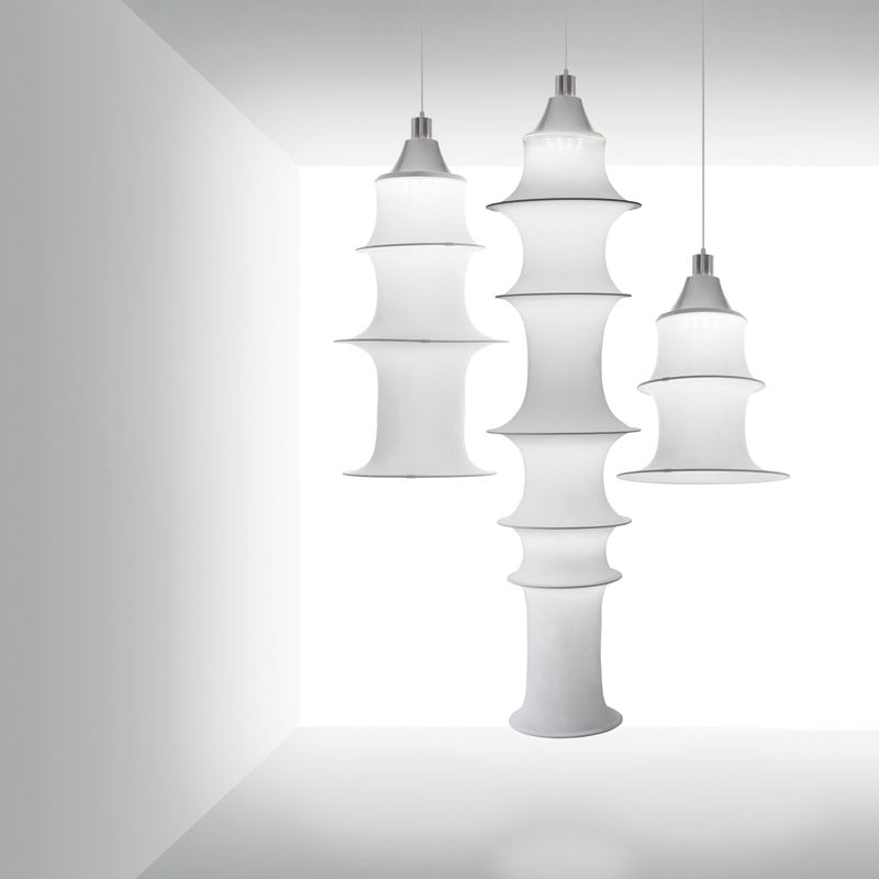 Multi-sections Silk Fabric Pendant Light Modern Style White 1-Light Suspension Lighting Fixture for Living Room