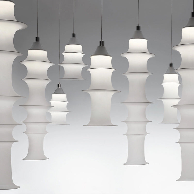 Multi-sections Silk Fabric Pendant Light Modern Style White 1-Light Suspension Lighting Fixture for Living Room