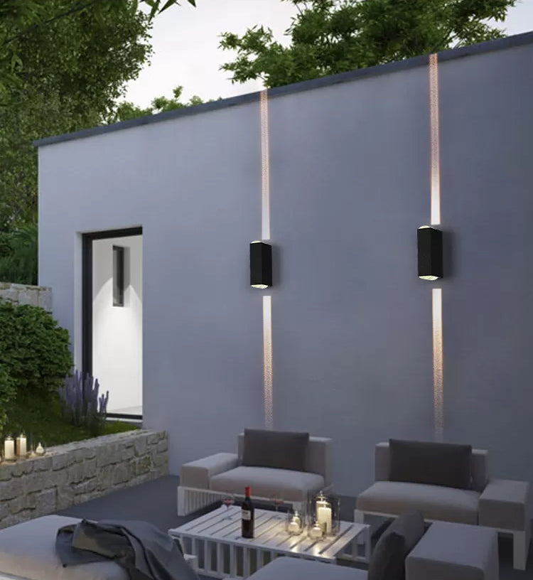 7.5" H Outdoor Waterproof LED Wall Sconce 2-Lights Modern Style Aluminum Alloy Courtyard Corridor Wall Light in Frosted Black