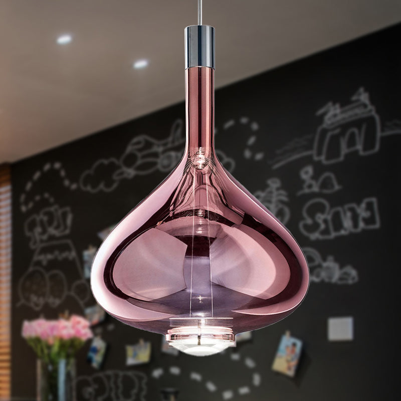 Beaker-Esque Shape Pendant Light Modern Rose Gold/Clear/Smoke Clear Glass 1 Light Dining Room Hanging Light Kit