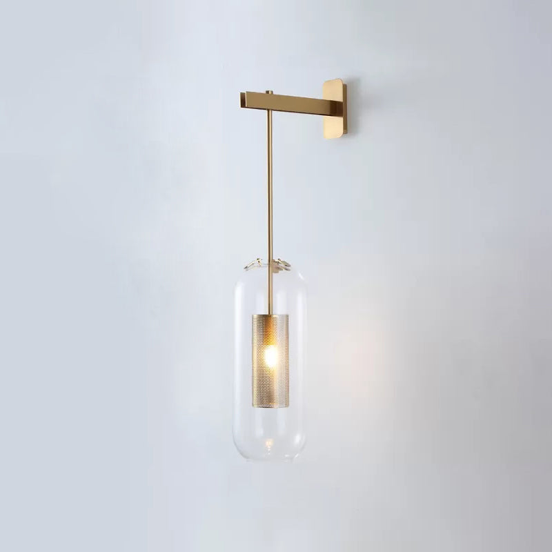 Applique murale de crayon en laiton moderne avec application de lampe de pendaison de mur en verre cylindrique