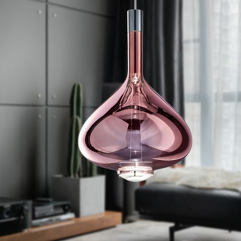 Beaker-Esque Shape Pendant Light Modern Rose Gold/Clear/Smoke Clear Glass 1 Light Dining Room Hanging Light Kit