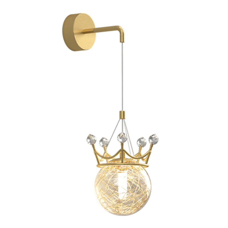 Decorative 1 Light Wall Lamp Globe Glass Hanging Wall Lamp in Brass Finish for Bedroom