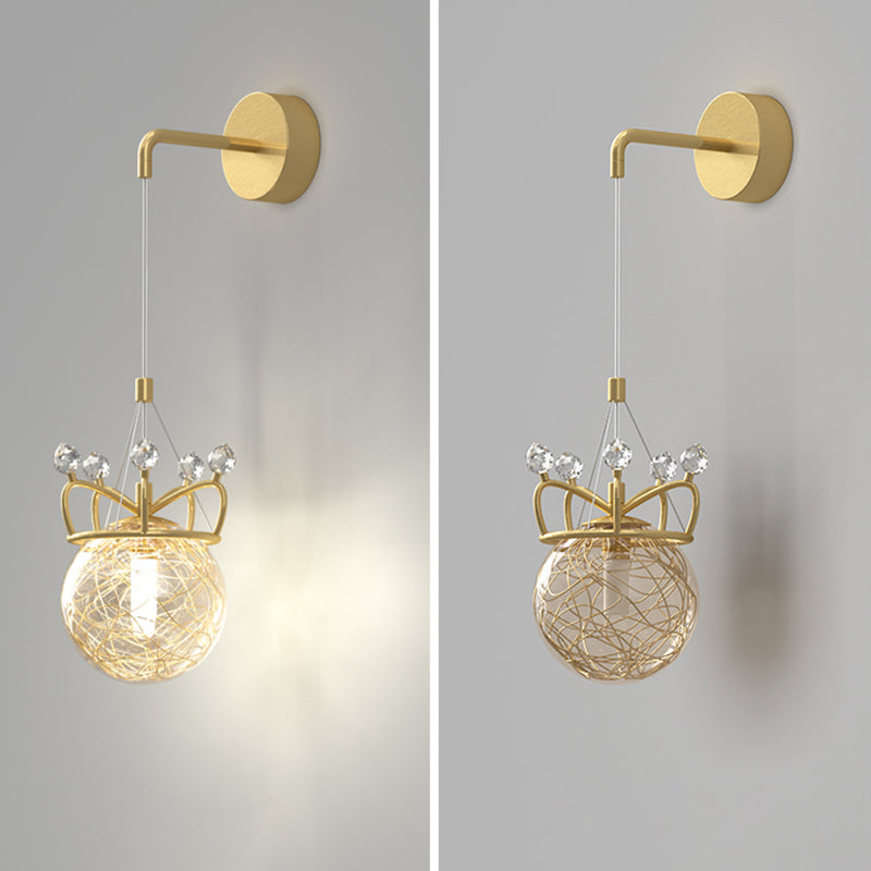 Decorative 1 Light Wall Lamp Globe Glass Hanging Wall Lamp in Brass Finish for Bedroom