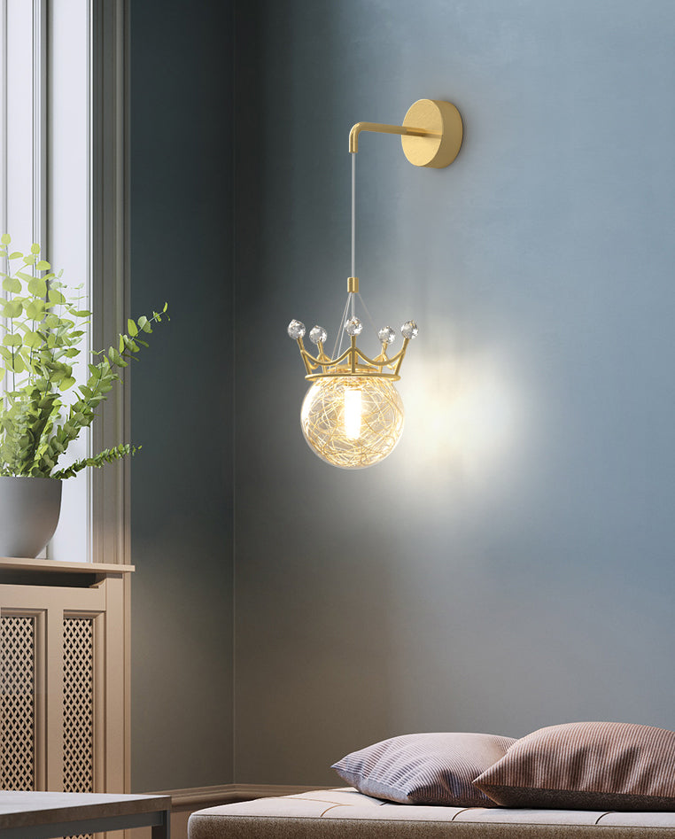 Decorative 1 Light Wall Lamp Globe Glass Hanging Wall Lamp in Brass Finish for Bedroom