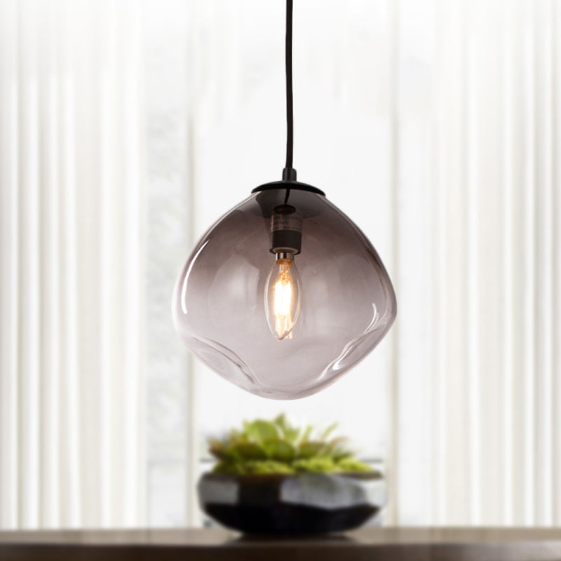 Luz de colgante colgante ovalado humo nórdico gris vidrio con hoyuelos 1 luz de techo de habitación de bebé claro luz