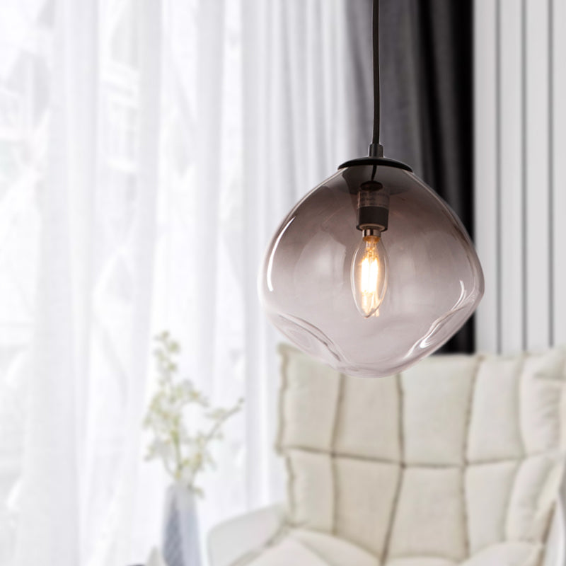 Luz de colgante colgante ovalado humo nórdico gris vidrio con hoyuelos 1 luz de techo de habitación de bebé claro luz