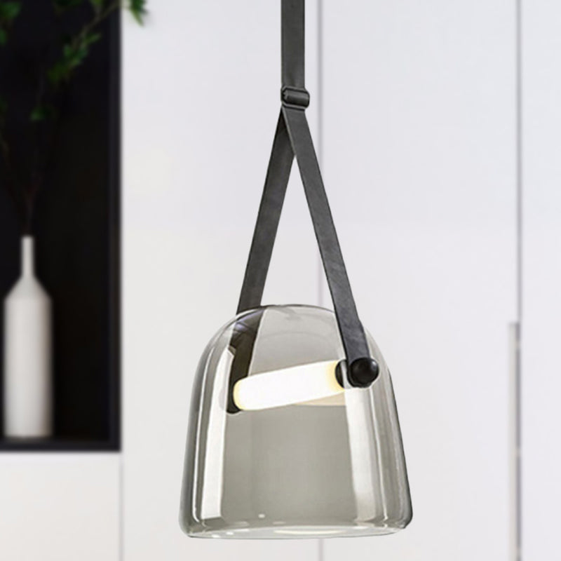 Nordic Bell Ceiling Pendant Light White/Smoke Gray Glass 1 Light Living Room Hanging Light Kit