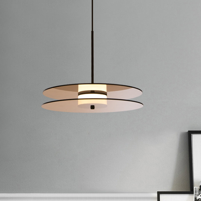 Tan Glass Disc Hanging Light Fixture Nordic 1 Light Pendant Ceiling Light for Dining Room