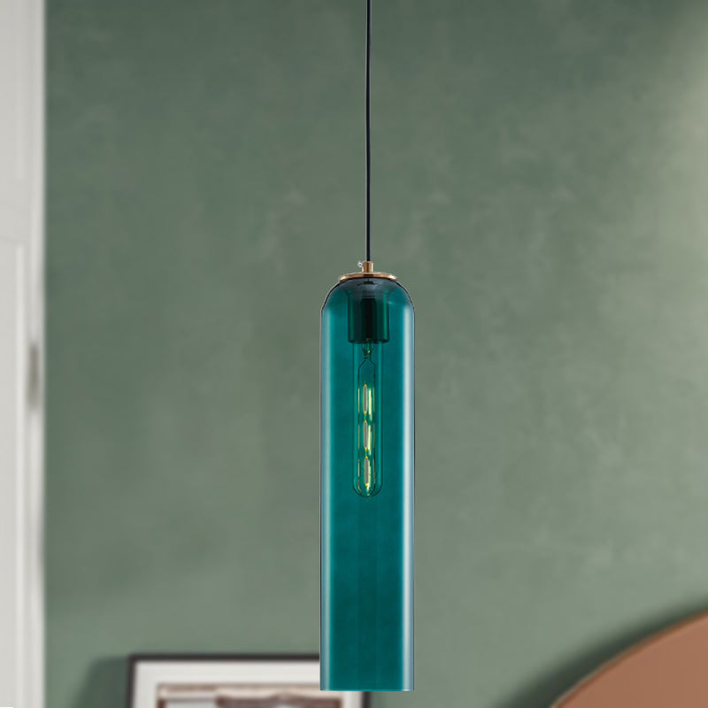 Green Glass Tubular Ceiling Pendant Light Nordic 1 Light Hanging Light for Bedroom