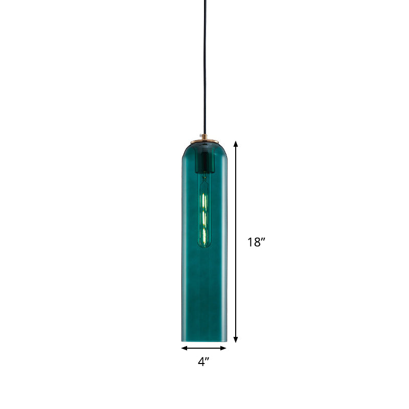 Green Glass Tubular Ceiling Pendant Light Nordic 1 Light Hanging Light for Bedroom