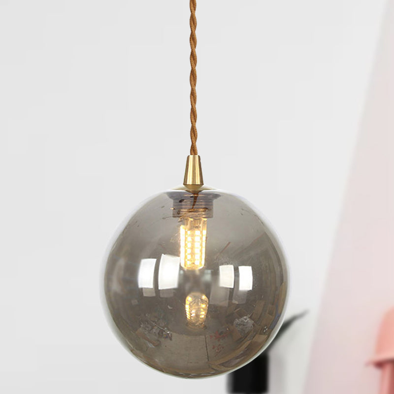 Macaron Globe/Gem Pendant Light Fixture Amber/White/Red Glass 1 Light Suspension Light with Rope for Bedroom