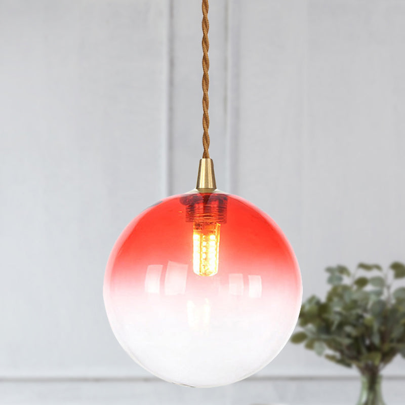 Macaron Globe/Gem Pendant Light Fixture Amber/White/Red Glass 1 Light Suspension Light with Rope for Bedroom