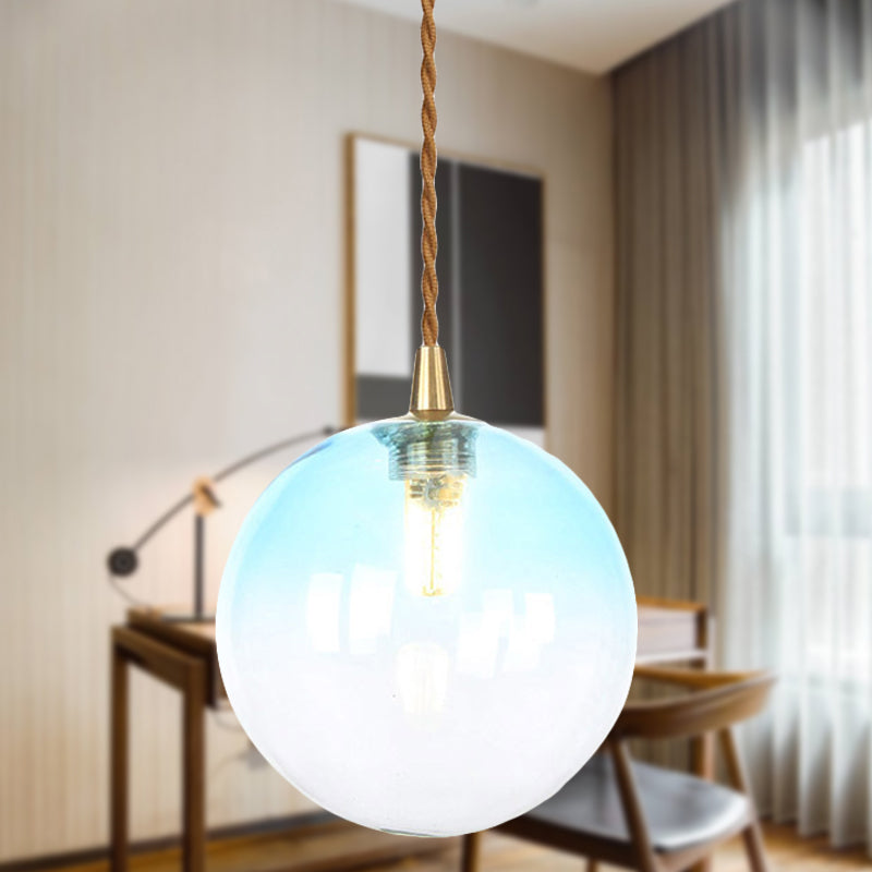 Macaron Globe/Gem Pendant Light Fixture Amber/White/Red Glass 1 Light Suspension Light with Rope for Bedroom