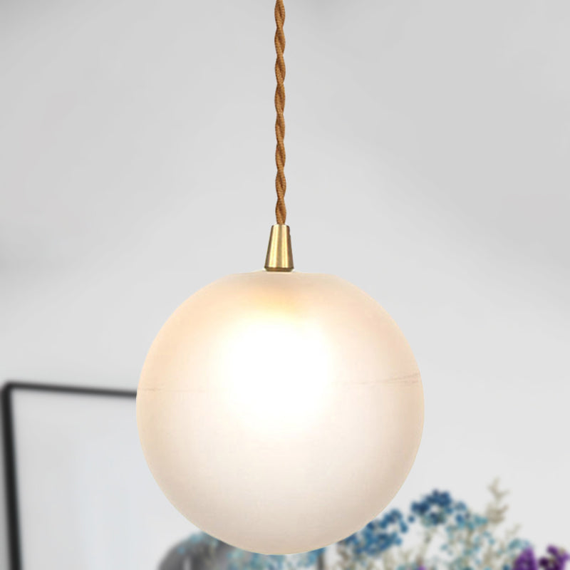 Macaron Globe/Gem Pendant Light Fixture Amber/White/Red Glass 1 Light Suspension Light with Rope for Bedroom