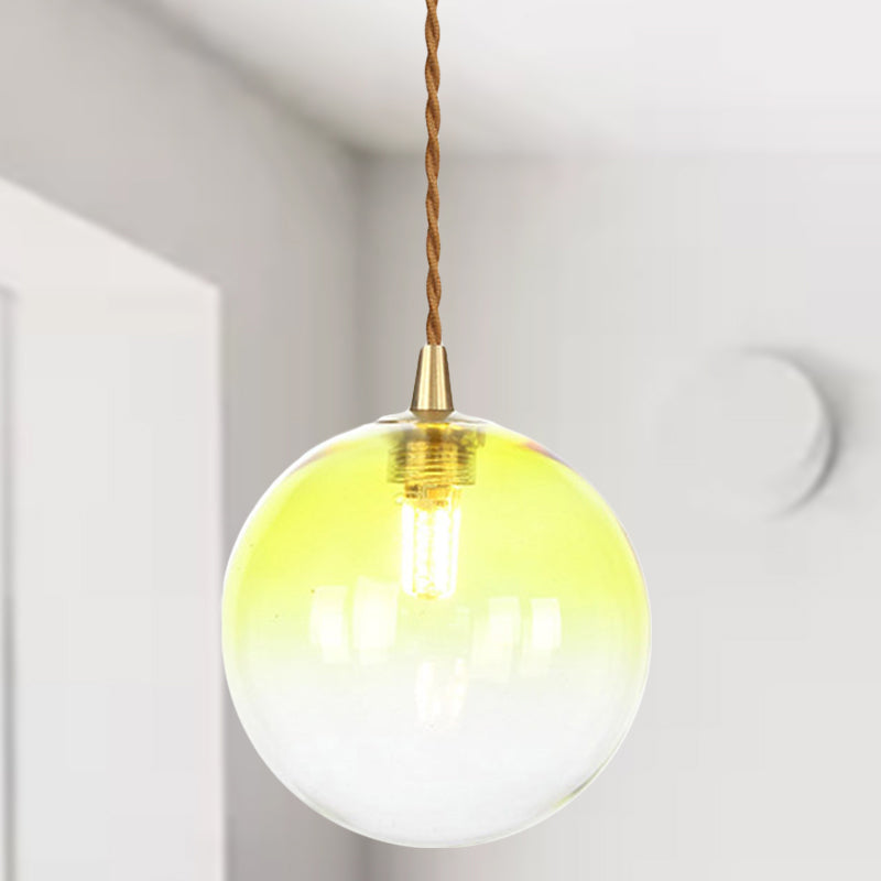 Macaron Globe/Gem Pendant Light Fixture Amber/White/Red Glass 1 Light Suspension Light with Rope for Bedroom