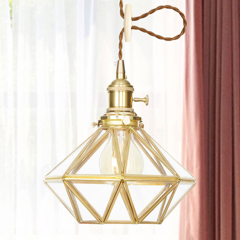 Luz de techo de colgante de diamantes Postmoderno Clear/Glass Glass 1 Luz de latón ligero con cuerda ajustable
