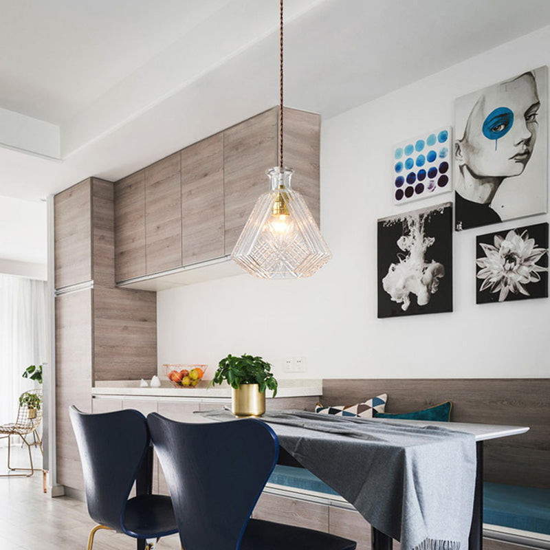 Clear Prism Glass Diamond Hanging Lamp Minimalist 1 Light Dining Room Pendant Light Fixture