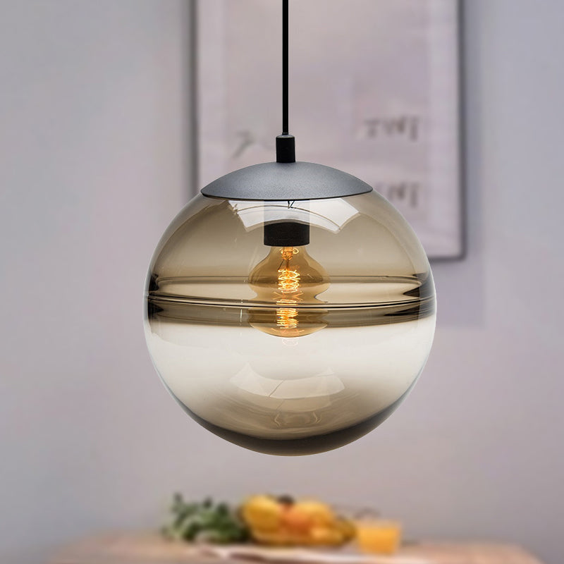 Globe Hanging Ceiling Light Contemporary Blue/Coffee Glass 1 Light Dining Room Pendant Light