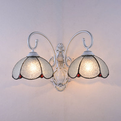 Stained Glass Scalloped Wall Light with White Curved Arm 2 Lights Traditional Sconce Light in White/Clear/Blue/Beige