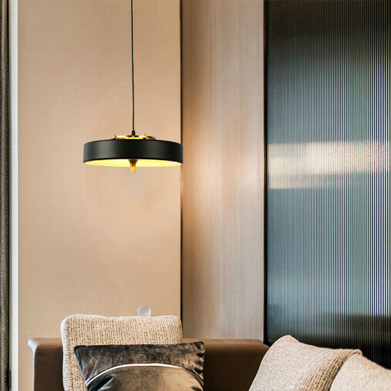 Modern Disk Pendant Light Fixture Blue/White/Black Metal 1 Light Hanging Lamp Kit for Bedroom