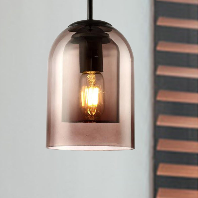 Bell Smoke Gray Glass Pendant Lamp Modern 1 Head Hanging Light Kit for Dining Room